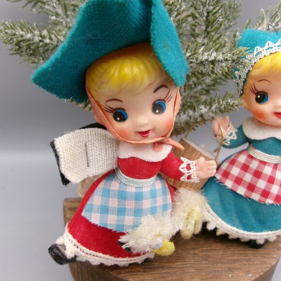 Mary and Her Lamb, Jill and Her Pail Flocked Ornaments, Vintage Christmas - Picture 4 of 8